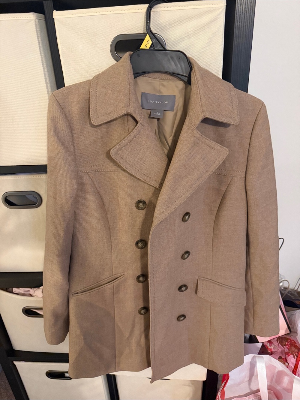 Ann Taylor Tan Double-Breasted Tan Wool Peacoat